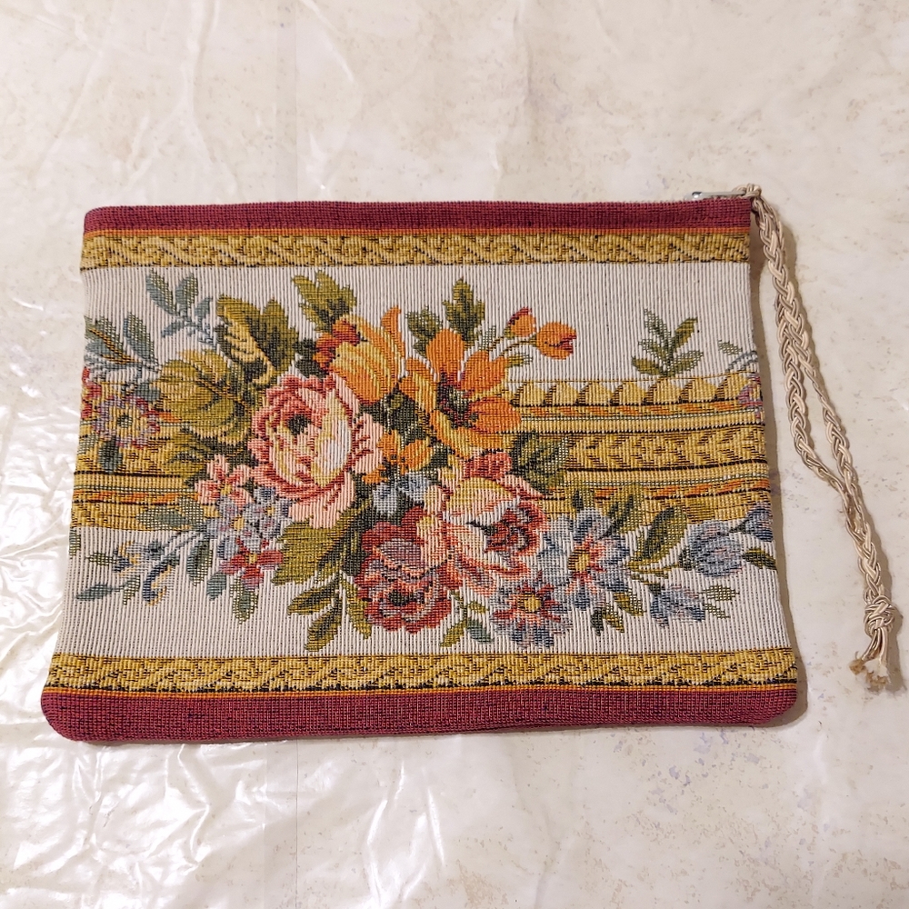 Shirl Miller LTD. Floral Tapestry Print Pouch Clutch Bag Wristlet